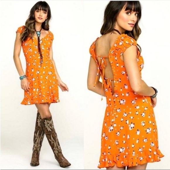 Free People Like A Lady Mini Dress Orange Combo - Picture 2 of 13